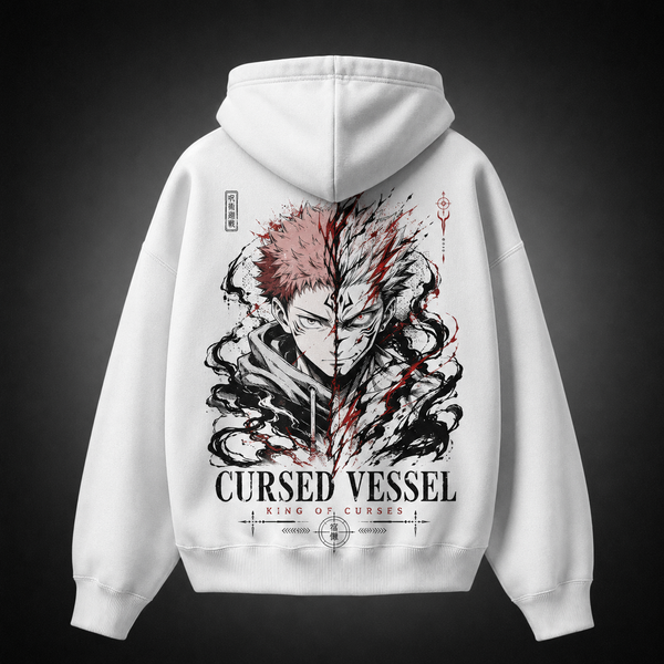 White hoodie with Yuji Itadori & Sukuna Jujutsu Kaisen Cursed Vessel graphic – photo 1
