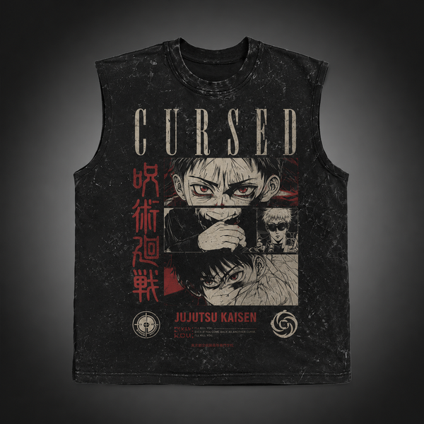 Washed black tank top with Yuta Okkotsu Jujutsu Kaisen Cursed Manga Panels graphic – photo 2